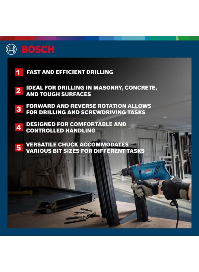 BOSCH Professional GSB 600 Impact Drill 600W, 13mm Corded Hammer Drill, Variable Speed, Forward/Reverse, Keyed Chuck, Drilling for Concrete, Masonry, Metal & Wood – 06011A03LA - Image 2